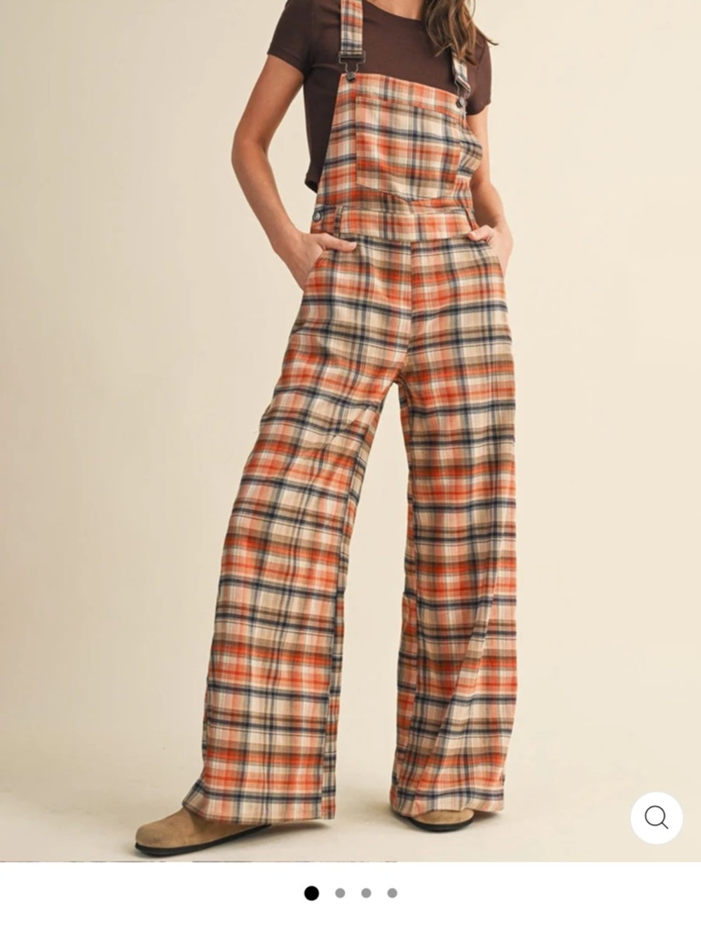 Madepants Orange Plaid Wide-Leg Overalls Size Medium